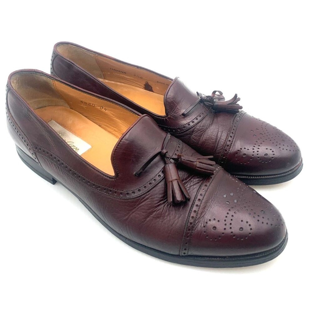Mezlan Havana Burgundy Leather Tassel Cap Toe Slip On Loafer Shoes Men's SZ 9.5B